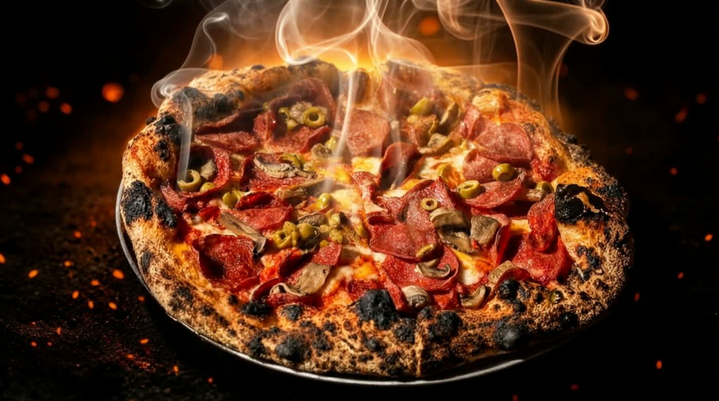 Hot Neapolitan pizza at Rag Rug with steam rising from it